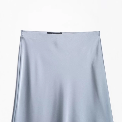 Falda Midi de Satén Asimétrica para Mujer Con Ribete de Encaje Elegante Cintura Alta Patchwork Color Sólido Falda de Línea A