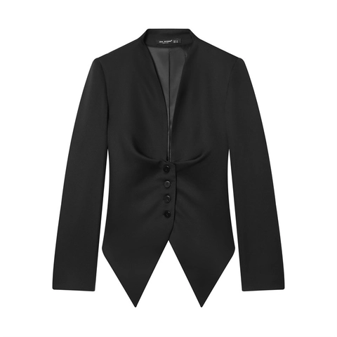 Blazer da Donna Senza Collo Scollo a V Profondo Orlo Asimmetrico Giacca Slim Fit Manica Lunga Con Fiocco Posteriore Cappotto