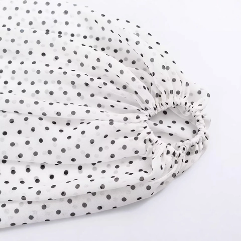 Damen Gepunktete Chiffonbluse Laternenärmel Schluppenkragen Lockeres Hemd Elegantes Französischer Stil Langarm Tops