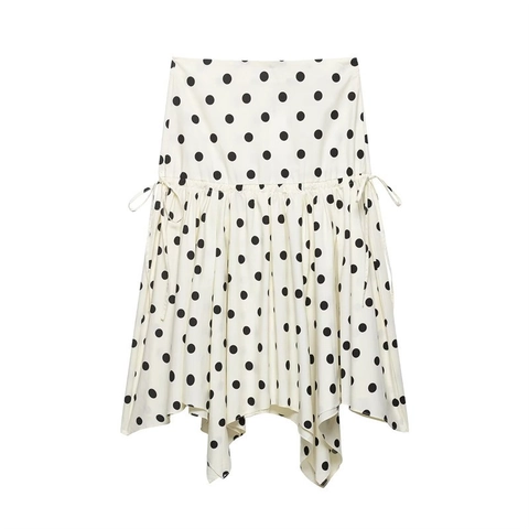 Elegante Damen Polka Dot Rock Mit Unregelmäßigem Saum A-Linie Hohe Taille Kordelzug Mode Midi Rock Für Den Alltag