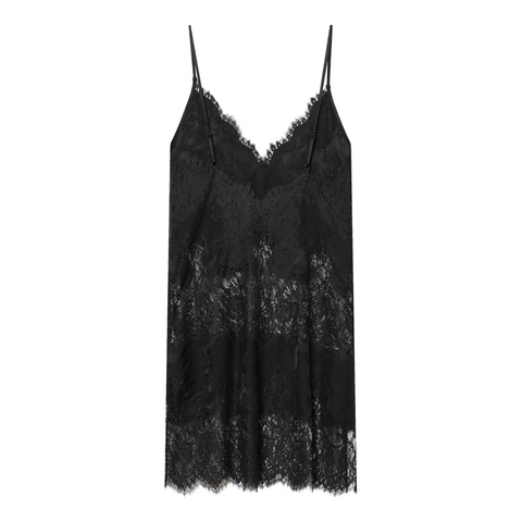 Women Sexy Black Satin Mini Slip Dress Floral Lace Patchwork V Neck Backless Spaghetti Strap Street Party Clubwear
