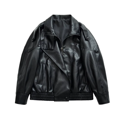Chaqueta de Cuero Sintético para Mujer Moda Cuello Alto Cremallera Casual Estilo Cargo Manga Larga Abrigo de Invierno