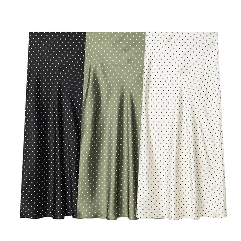 Gonna Midi Elegante da Donna a Pois in Tessuto Satinato Vintage a Vita Alta a Trapezio Gonna a Ruota per Ufficio Festa