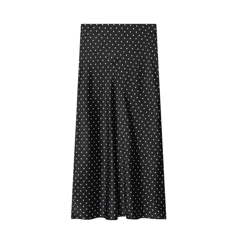 Gonna Midi Elegante da Donna a Pois in Tessuto Satinato Vintage a Vita Alta a Trapezio Gonna a Ruota per Ufficio Festa