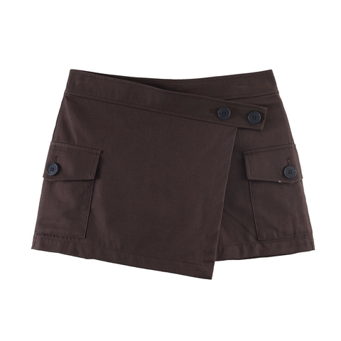 Women's Fashion Cargo Skort High Waist Wrap Mini Skirt Shorts With Pockets Solid Color Casual Streetwear Spring Autumn Bottoms