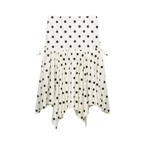 Elegante Damen Polka Dot Rock Mit Unregelmäßigem Saum A-Linie Hohe Taille Kordelzug Mode Midi Rock Für Den Alltag