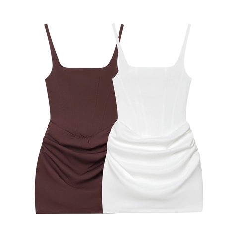 Vestido Mini Ajustado Sexy sin Mangas para Mujer Fruncido Cuello Cuadrado Estilo Corsé Verano Fiesta Clubwear Poliéster