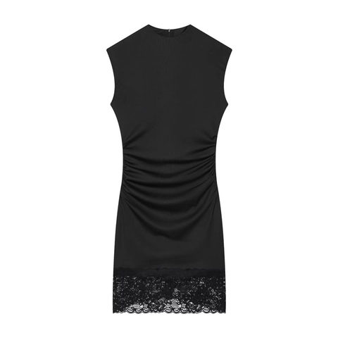 Elegante Mouwloze Mini-jurk Met Col En Geplooide Taille Sexy Slim Fit Bodycon Zomerfeest Clubwear Jurk Voor Dames