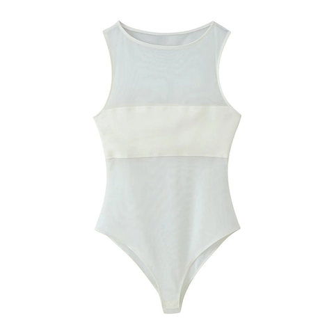 Body Donna Sexy in Rete Patchwork Senza Maniche Girocollo Trasparente Clubwear Pezzo Unico Top Slim Fit