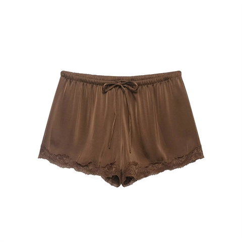 Women Satin Pajama Shorts With Lace Trim Elastic Waist Bow Casual Sleepwear Home Bottoms Satin Shorts For Women