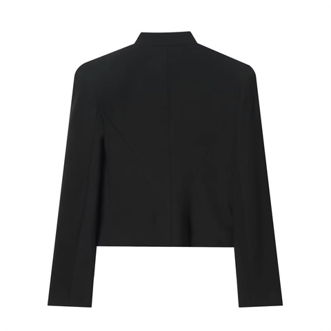 Chaqueta Corta de Estilo Militar para Mujer Botón Dorado Cierre Trenzado Cuello Alzado Vintage Elegante Ropa de Abrigo Negra