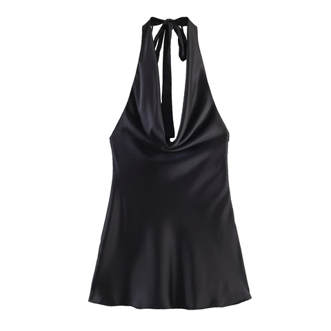 Dames Sexy Rugloos Halter Neck Satijnen Jurk Elegant Watervalhals Slim Fit Mini Partyjurk Voor Uitgaan Clubwear