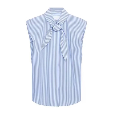 Dames Mouwloos Overhemd Met Strik Nek Gestreepte Effen Kleur Casual Kantoor Blouse Top