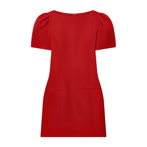 Women Slim Fit Solid Color Short Sleeve Puff Sleeve Mini Dress With Decorative Pockets Round Neck Summer Casual Bodycon Dress
