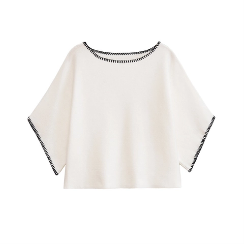 Women Knit Skirt Set Off-White Long Sleeve Top And Mini Skirt Elegant Contrast Stitching Loose Knitwear Vest Skirt Clothes