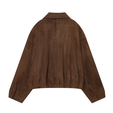 Chaqueta Biker de Gamuza Sintética Casual para Mujer Streetwear Corte Holgado Ropa de Abrigo Manga Larga Abrigo Marrón Oscuro Con Cremalleras