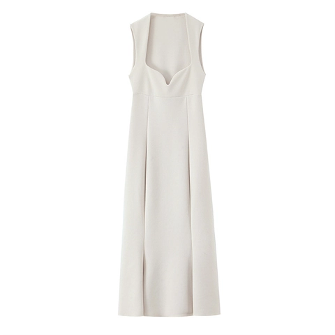 Women's Sexy Slim Fit Sleeveless Backless Midi Dress V-Neck Solid Color Split Seam Streetwear Party Cocktail Dress