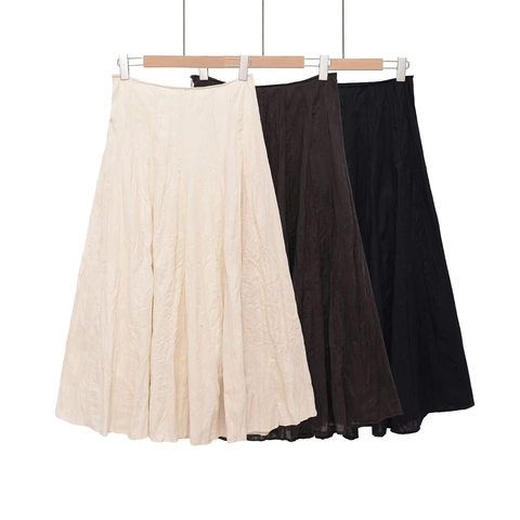 Gonna Midi a Vita Alta da Donna Elegante Texture Rugosa a Trapezio Tinta Unita Casual Gonna a Ombrello Fluida Moda Streetwear