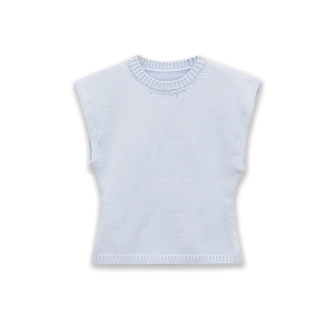 Gilet in Maglia da Donna Casual Celeste Girocollo Senza Maniche Top Design a Costine Elegante Muscle Tee Estiva