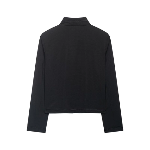 Chaqueta de Mujer de Nuevo Estilo Chino Abrigo Militar Retro Cuello Alto Con Botones de Rana Botones de Palanca Negro Manga Larga