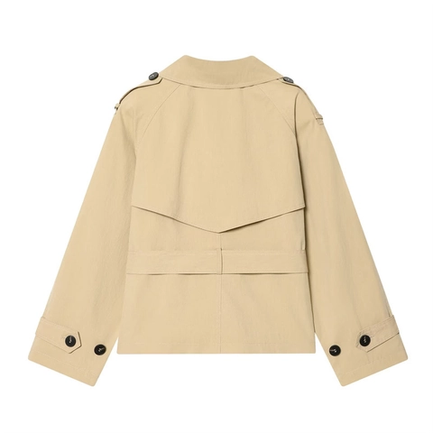 Dames Elegante Khaki Korte Trenchcoat Double-breasted Wolmix Jas Met Riem Epauletten Kantoor Bovenkleding
