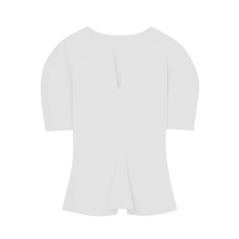 Top Peplum Sexy da Donna Manica Corta a Sbuffo Scollo a V Slim Fit Tinta Unita Camicetta in Poliestere per Estate Festa