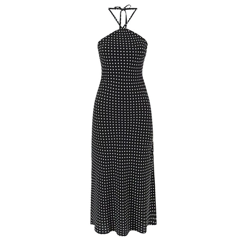 Vestito Midi da Donna con Scollo all'Americana e Schiena Scoperta Pois Sexy Linea A Senza Maniche Estivo Festa Spiaggia