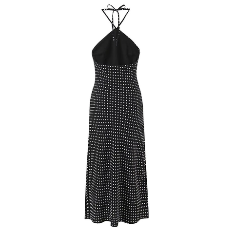 Vestito Midi da Donna con Scollo all'Americana e Schiena Scoperta Pois Sexy Linea A Senza Maniche Estivo Festa Spiaggia