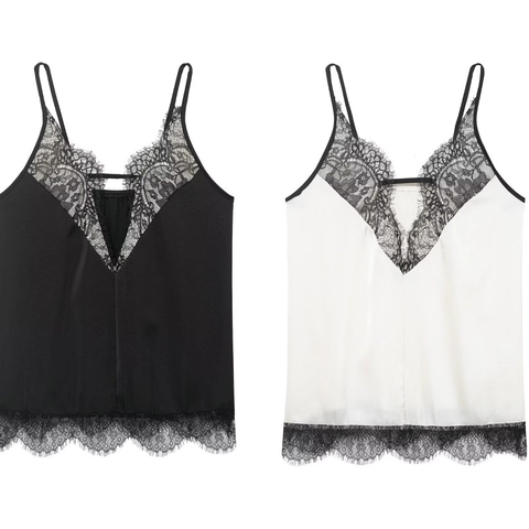 Women's Sexy Satin V-Neck Camisole Lace Trim Spaghetti Strap Tank Top Sleeveless Fashion Streetwear Slim Fit Polyester Cami