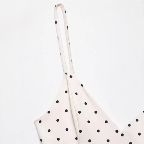 Abito Mini da Donna Sexy a Pois con Spalline Sottili Scollo a V Orlo a Volant Vestibilità Slim Mesh Senza Maniche Bodycon