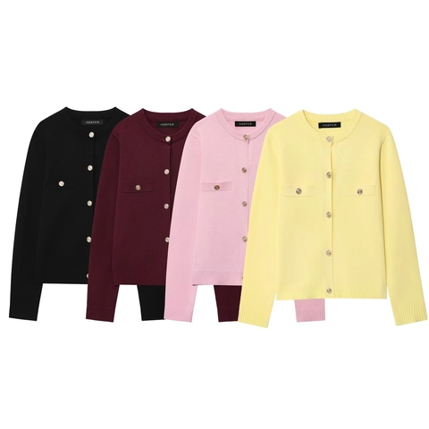 Dames Elegant Gebreid Vest Met Gouden Knopen Ronde Hals Lange Mouw Effen Kleur Chanel Stijl Gebreide Jas Lente Herfst Top