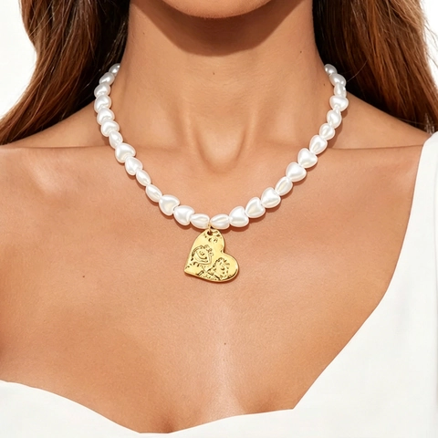 French Retro Double Layer Faux Artificial Pearl Necklace With Hammered Texture Alloy Cross Pendant Bohemian Style Jewelry For Women