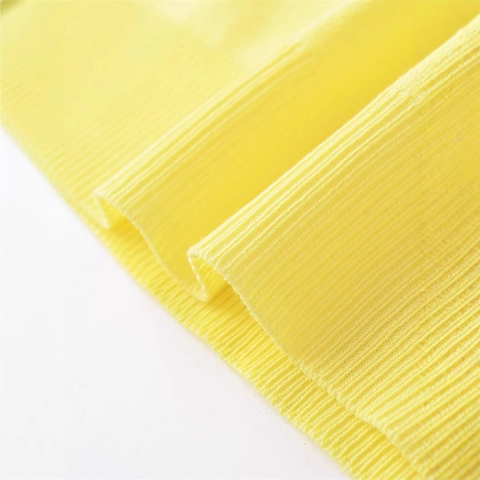 Women Casual V Neck Short Sleeve Knit Top Solid Yellow Ribbed Trim Polyester Sweater For Summer Daily Wear Elegant Pullover