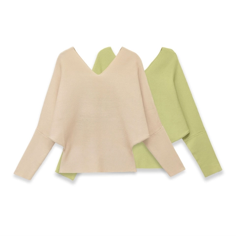 Damen V-Ausschnitt Fledermausärmel Strickpullover Lockerer Einfarbiger Pullover Eleganter Pendler Langarm Top Für Frühling Herbst