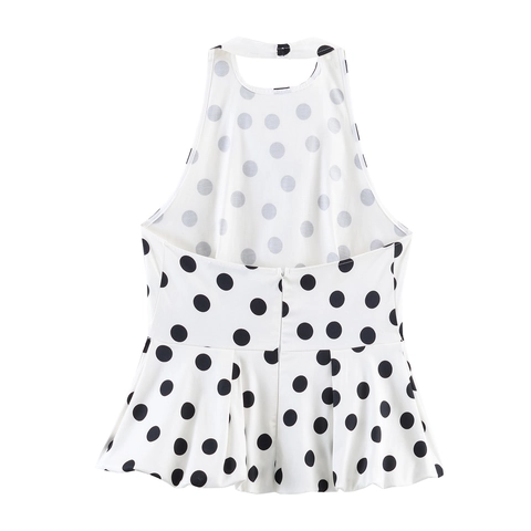 Damen Halter Neck Polka Dot Ballon Saum Top Ärmellos Schulterfrei Peplum Sommer Mode Polyester Lässig Slim Fit Bluse