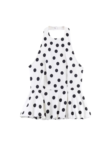 Haut Dos Nu à Pois pour Femme Peplum Sans Manches Slim Fit Été Décontracté Chemisier Vintage en Polyester Streetwear