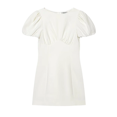 Abito Mini da Donna Sexy Bianco Con Maniche a Sbuffo Scollo Quadrato Pieghettato Cerniera Posteriore Invisibile Linea A Vestito Festa