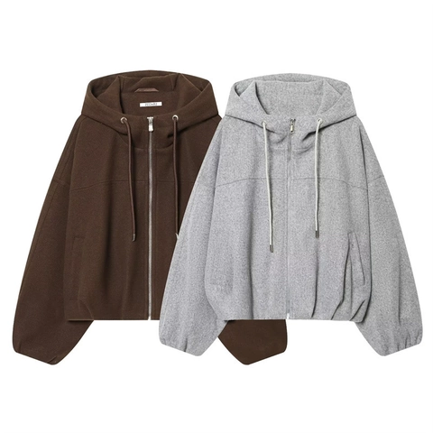 Women Casual Hooded Jacket Oversized Zip Up Hoodie Long Sleeve Solid Color Pocket Coat Autumn Winter Outerwear