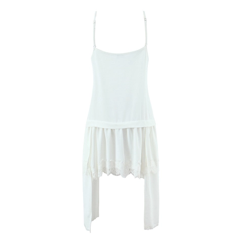 Abito Sottoveste da Donna Casual in Pizzo Bianco con Orlo Irregolare Senza Maniche con Spalline Sottili Sexy Vacanza