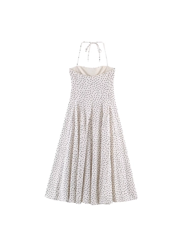 Abito Maxi Donna Sexy con Allacciatura al Collo Schiena Scoperta Pois Vintage Fiocco Vita Alta Linea A Vacanza Estiva Festa