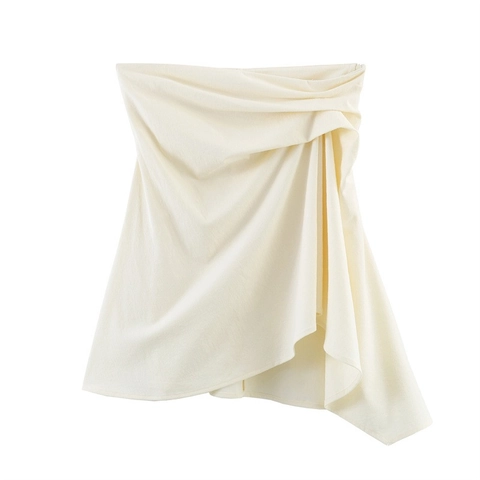Dames Sexy Geplooid Buis Top Rugloos Gedrapeerd Polyester Beige Minimalistisch Streetwear Zomer Crop Top Voor Club Feest
