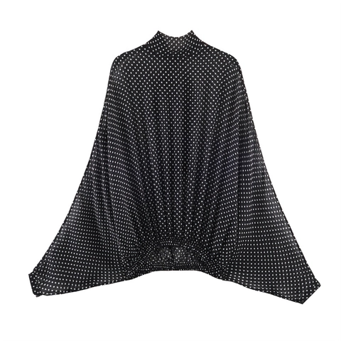 Elegantes Polka Dot Damen Rock Set Schluppenbluse Und A-Linien Maxirock Satin Outfit Für Büro Alltag Party