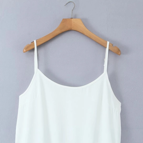 Abito Sottoveste da Donna Casual in Pizzo Bianco con Orlo Irregolare Senza Maniche con Spalline Sottili Sexy Vacanza