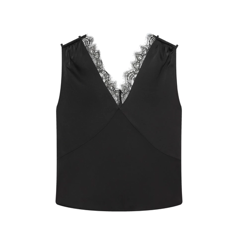 Women Sexy Satin Lace Trim V-Neck Sleeveless Top And Asymmetrical Skirt Two Piece Set Elegant Solid Color Party Outfit