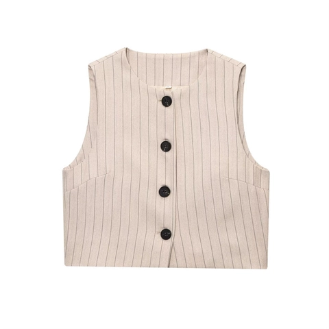 Women Casual 2 Piece Set Pinstripe Sleeveless Vest Button Up Top And Wide Leg Pants With Woven Belt Streetwear Outfits