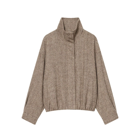 Damen Casual Tweed Jacke Und Rüschenrock Zweiteiliges Outfit Langarm Stehkragen Fischgräten Vintage Stil Kleidung
