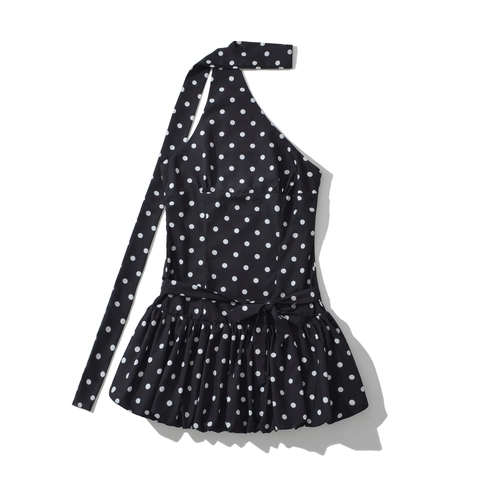 Women Halter Neck Polka Dot Mini Dress Elegant Sleeveless Backless Ruffle Hem Bow Tie Waist Polyester Party Sexy Summer Dress