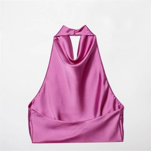 Dames Halter Watervalhals Satijn Top Mouwloos Rugloos Effen Kleur Sexy Zomerblouse Feest Polyester Camisole