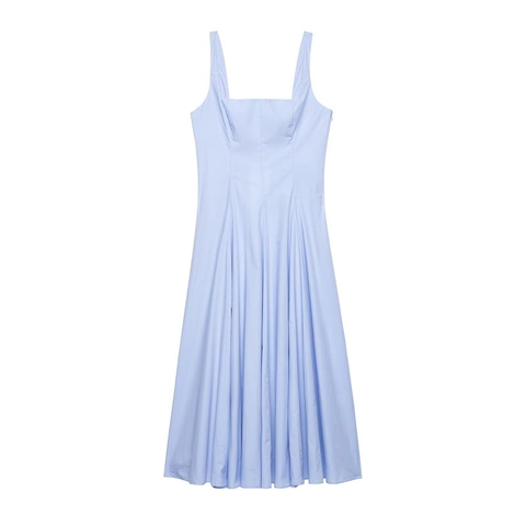 Vestido Midi Sexy de Mujer con Cuello Cuadrado Sin Mangas Elegante Línea A Dobladillo Ancho Color Sólido Vestido de Fiesta para Vacaciones de Verano