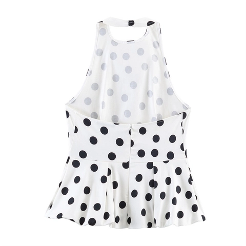 Haut Halter Sexy à Pois pour Femmes Dos Nu Sans Manches Ourlet à Volants Blouse en Polyester pour Fête Vacances Été Printemps